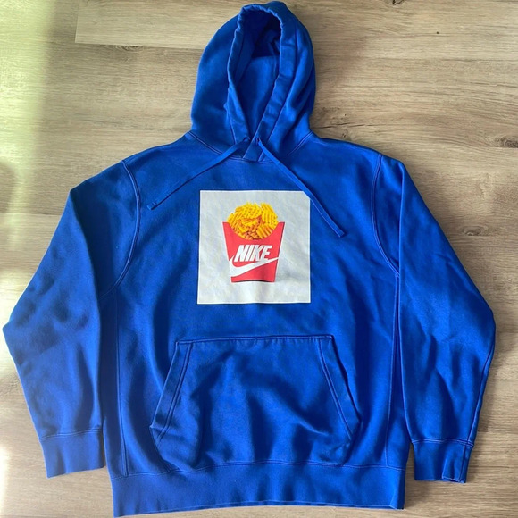 NIKE Mens Waffle Fries Blue Pullover Sweatshirt Hoodie Size L - Picture 2 of 9
